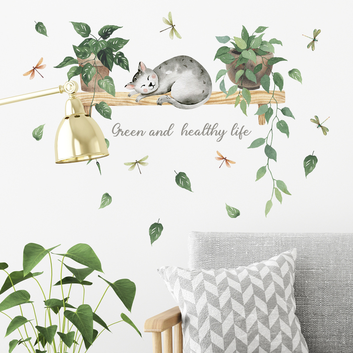 Peel and Stick Backsplash Wall Sticker Plants Cat Wallpaper Sticker 3D Wall Paper for Home Decor