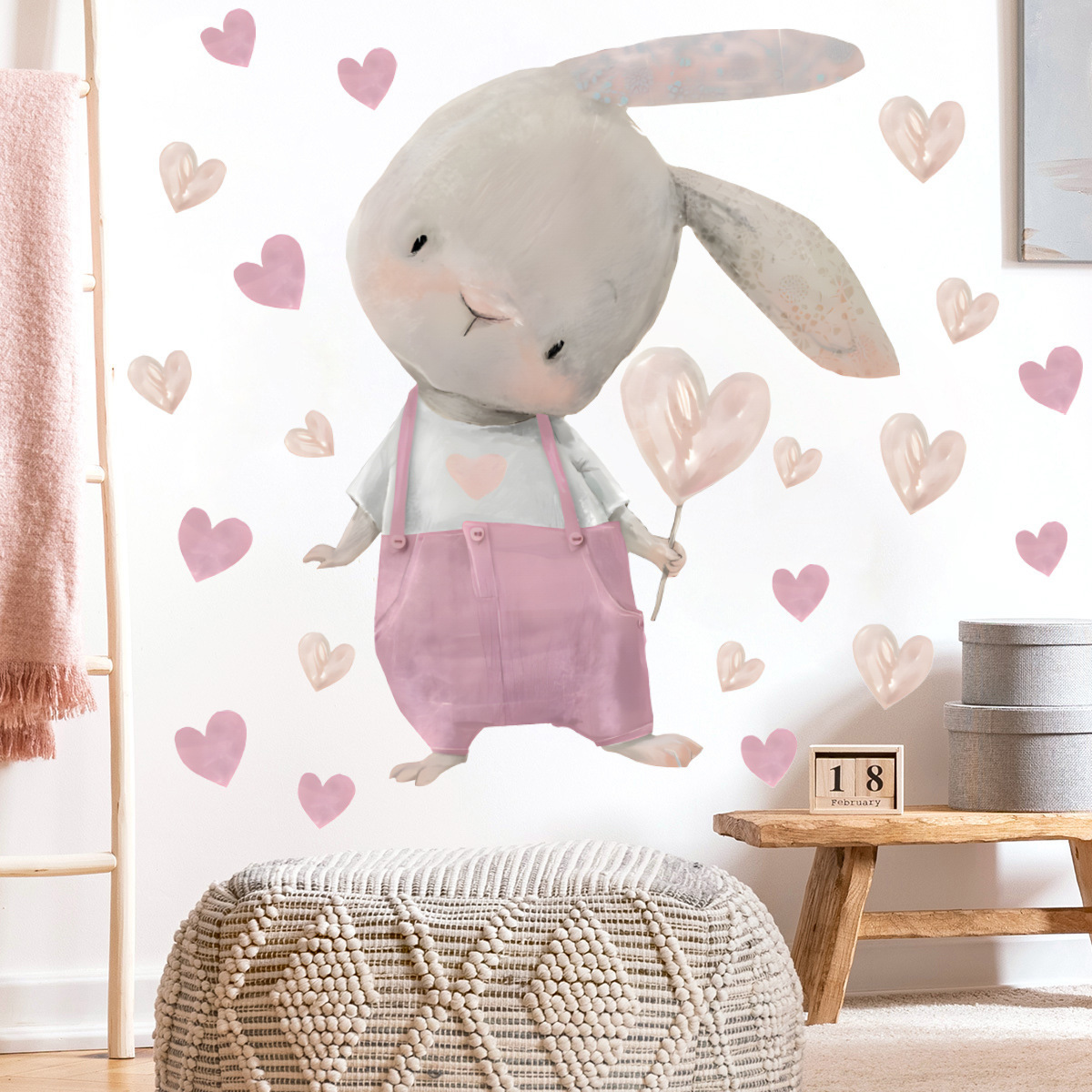 Kids Room Bunny Wall Decals Cartoon Rabbit Wall Stickers for Girls Boys Baby Room Stickers Murals Wallpaper