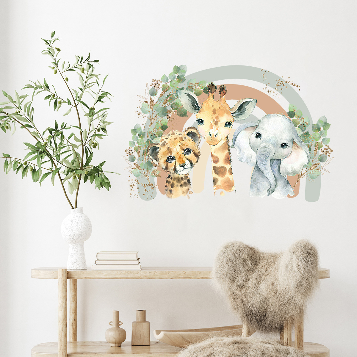 Custom Plant Wall Sticker Elephant Lion Giraffe Animals Wall Decals Eco-friendly for Children Room Easy Stick and Peel