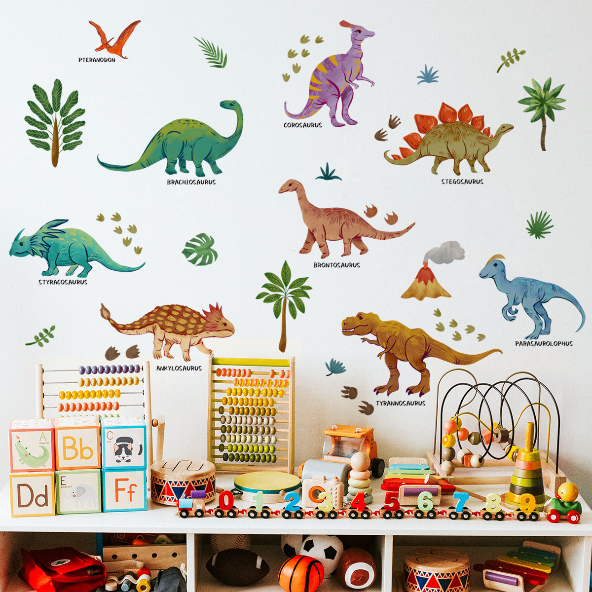 Custom Cartoon Dinosaur Theme Removable Printing Decal PVC Waterproof Home Decoration Wall Sticker for Kids Room