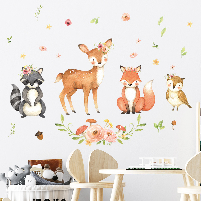 Cartoon Animal Wallpaper Creative Kid's Bedroom Decorative Decal Self Adhesive Children's Bedroom Wall Murals