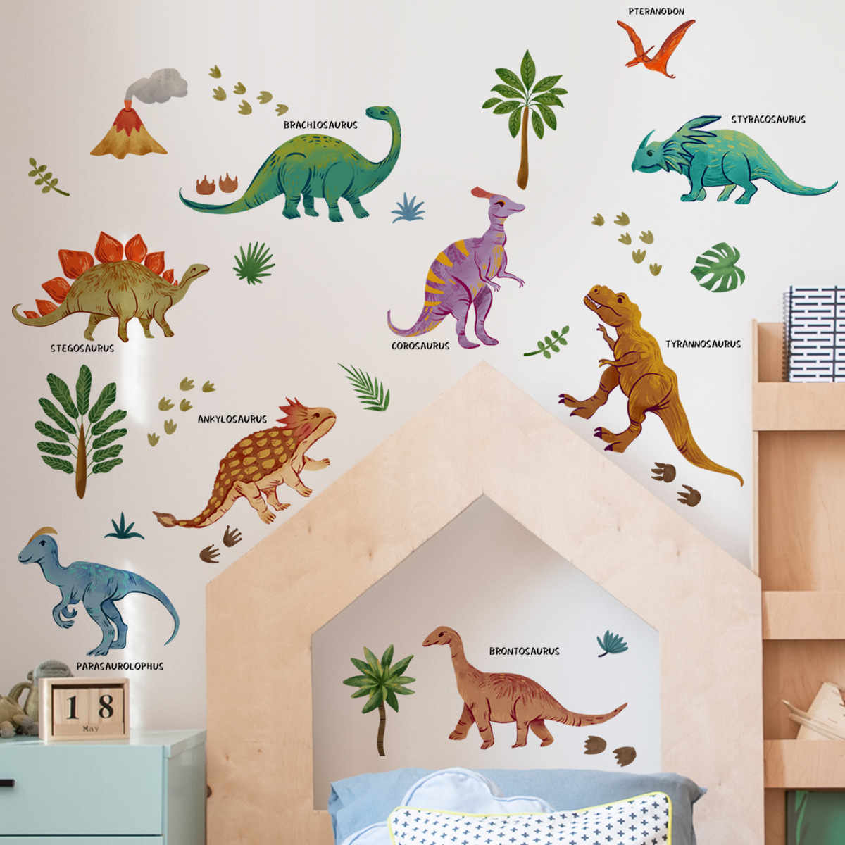 Custom Cartoon Dinosaur Theme Removable Printing Decal PVC Waterproof Home Decoration Wall Sticker for Kids Room