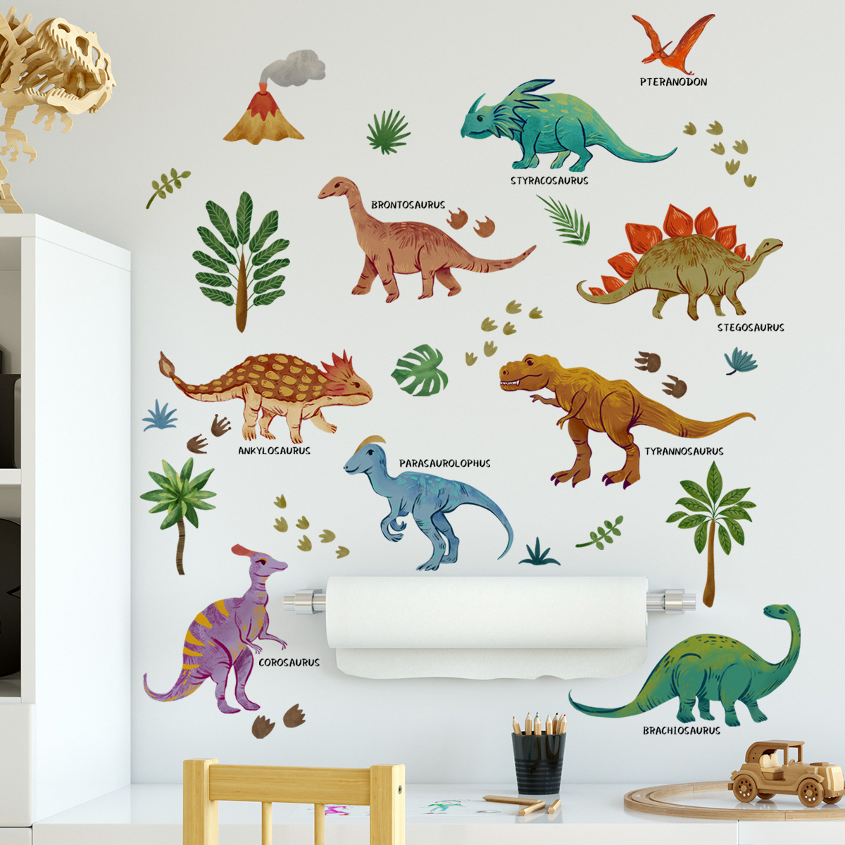 Custom Cartoon Dinosaur Theme Removable Printing Decal PVC Waterproof Home Decoration Wall Sticker for Kids Room