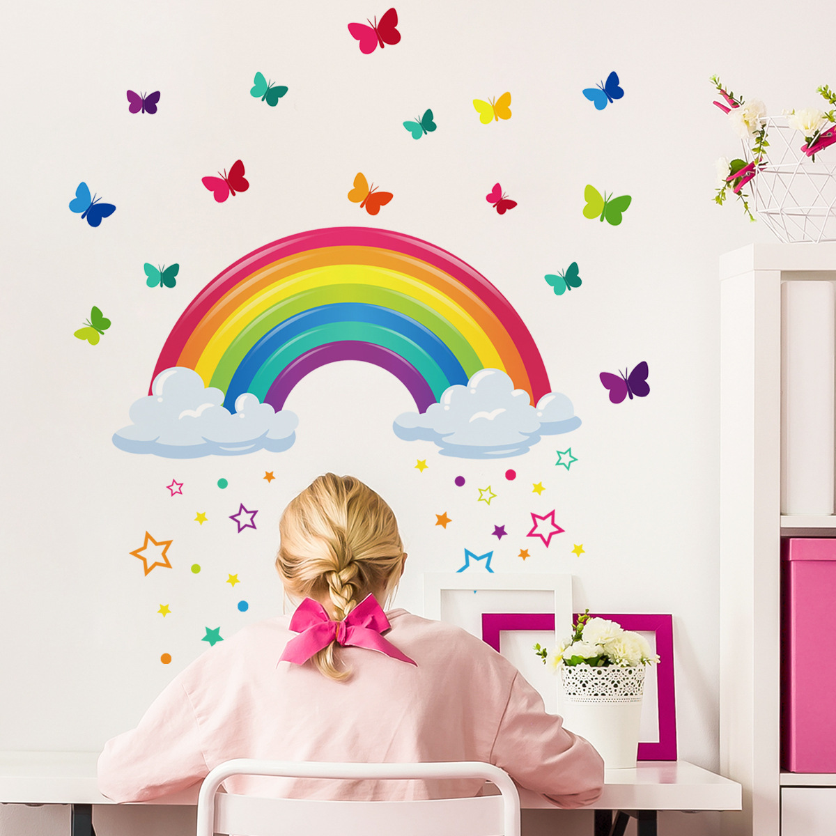 Custom Children's Wall Stickers Rainbow Butterfly Wall Art Decals