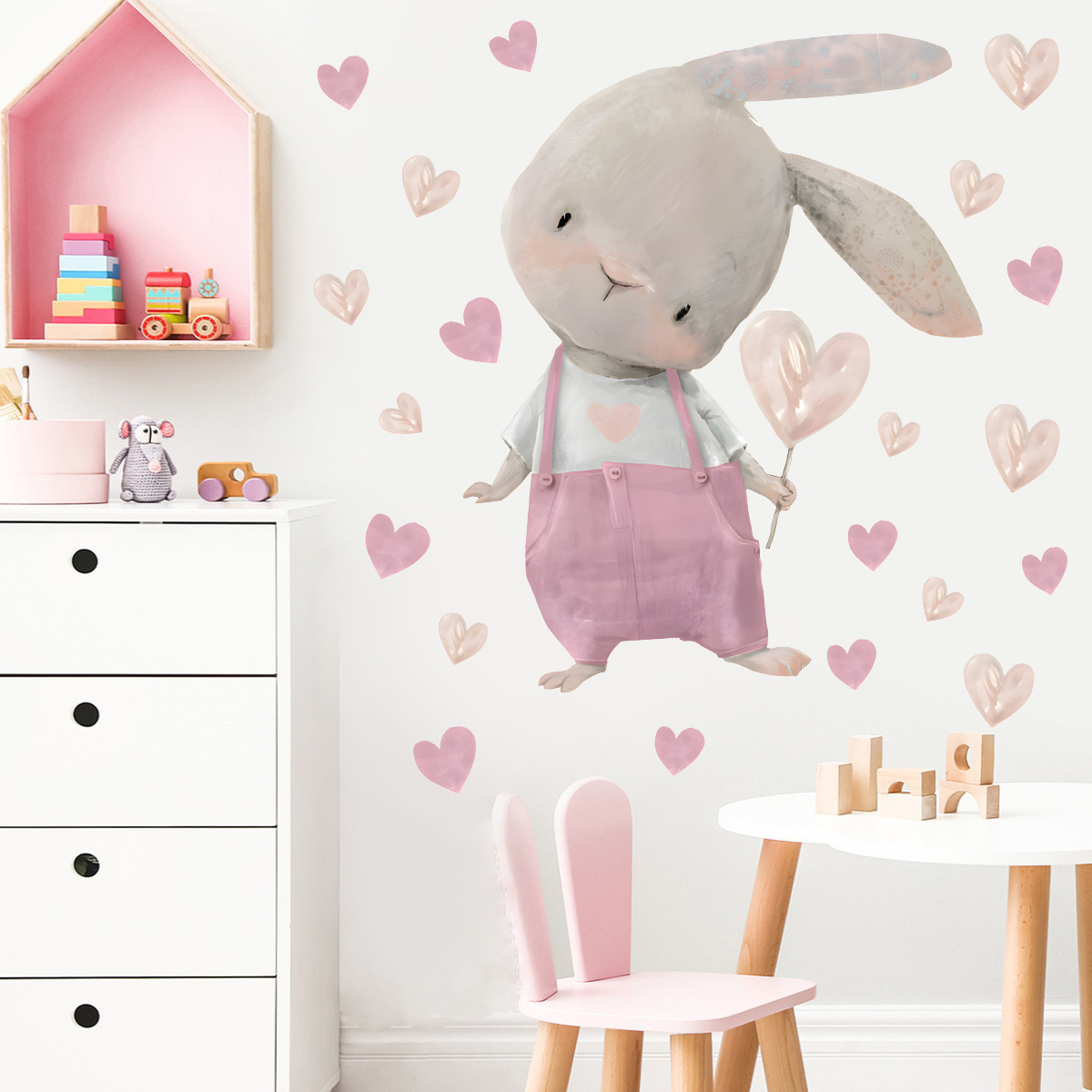 Kids Room Bunny Wall Decals Cartoon Rabbit Wall Stickers for Girls Boys Baby Room Stickers Murals Wallpaper