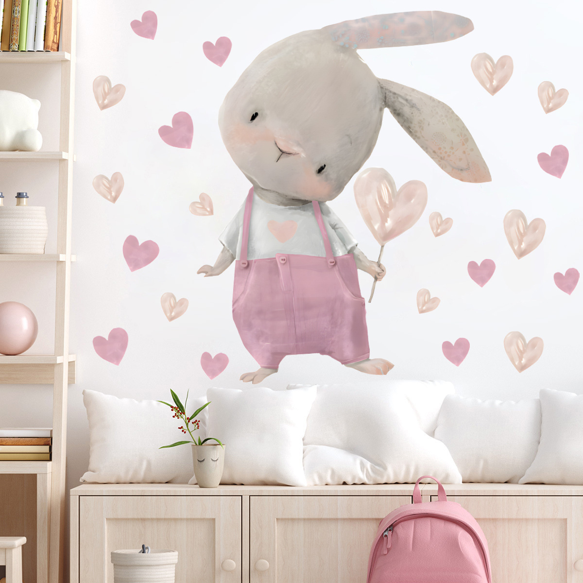 Kids Room Bunny Wall Decals Cartoon Rabbit Wall Stickers for Girls Boys Baby Room Stickers Murals Wallpaper