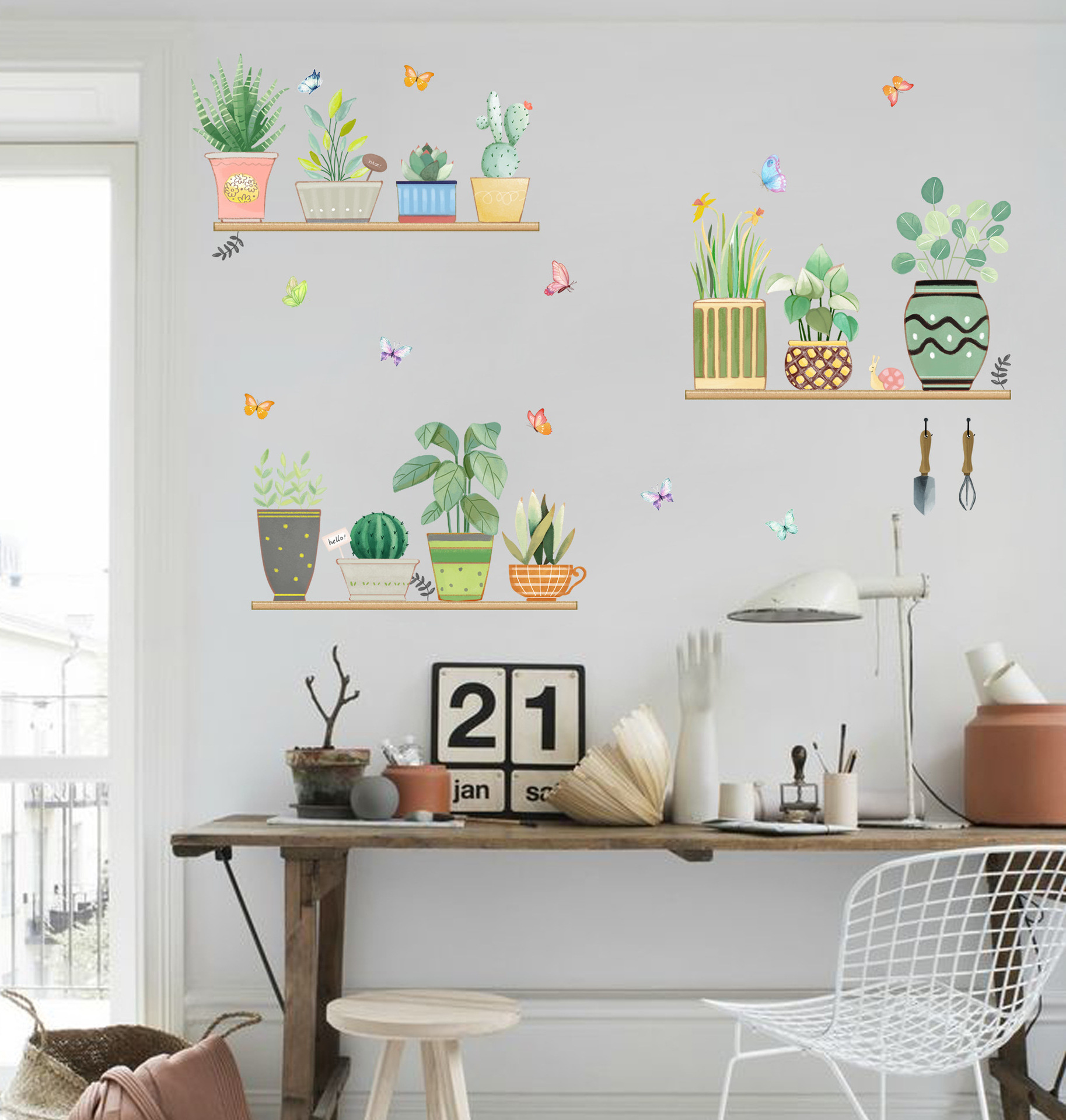 3D Potted Plant Illustration Decorative Sticker Die Cut Wall Stickers Self-Adhesive Plant Flowers PVC Living Room Wall Decals