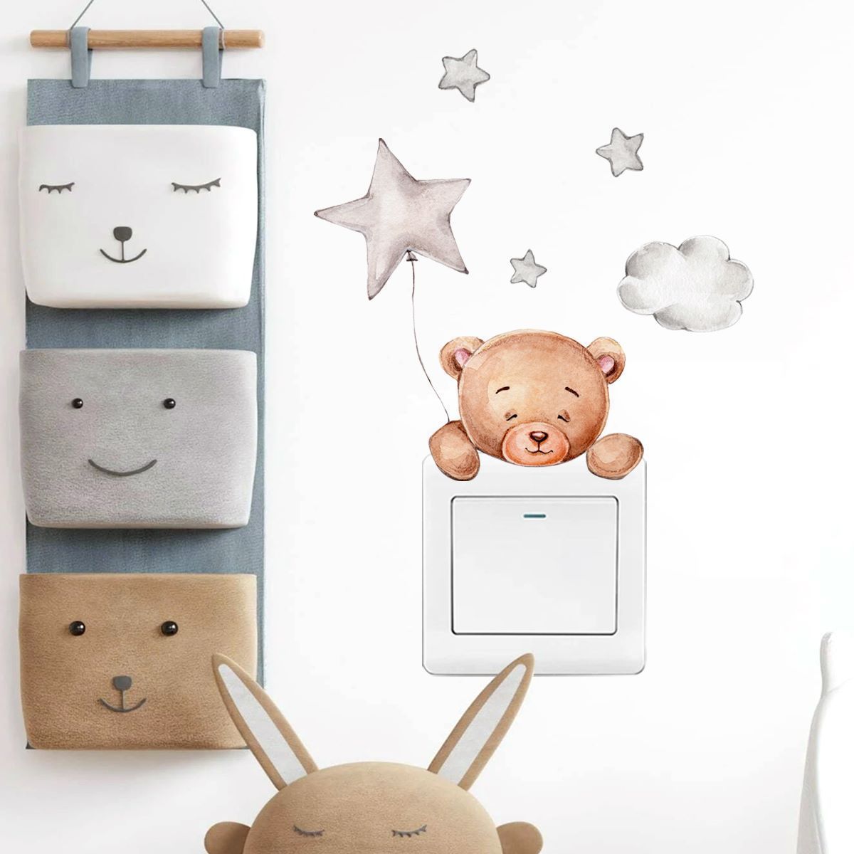 30*10cm DIY Cute Bear Switch Decal Wall Stickers Home Decals Bedroom Kids Room Stars Cloud Light Parlor Decor