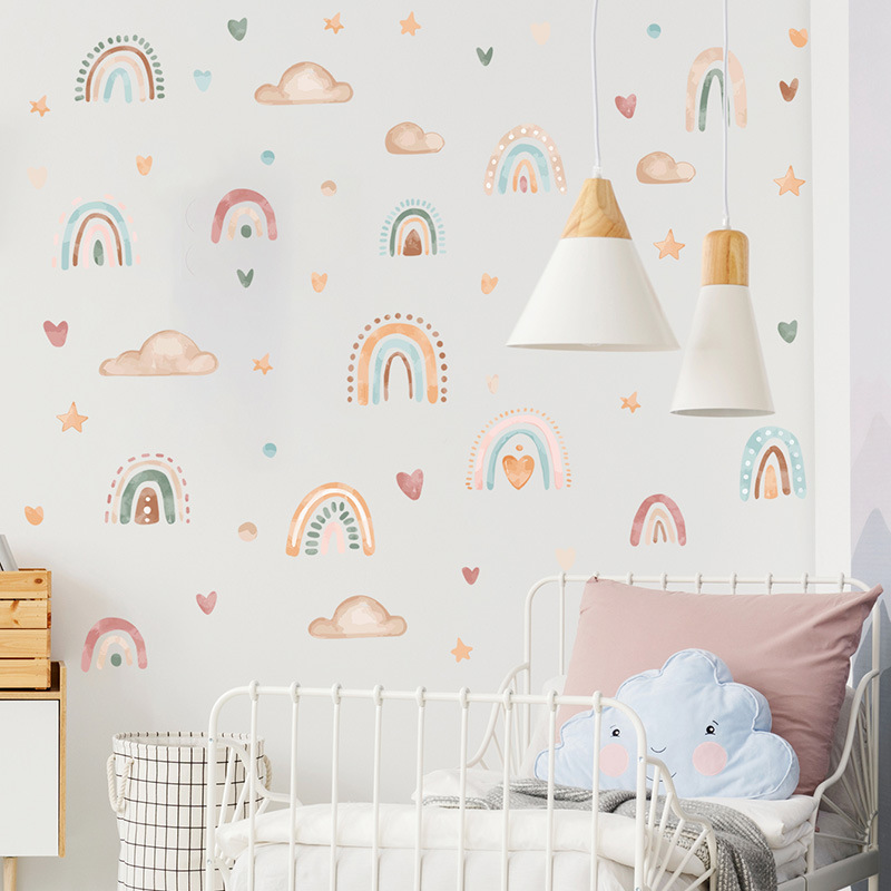 30*22.5cm*3pcs Kids Bedroom Decoration Boho Rainbow Cloud Star Wall Stickers Removable PVC Wall Decal for  Home Decoration