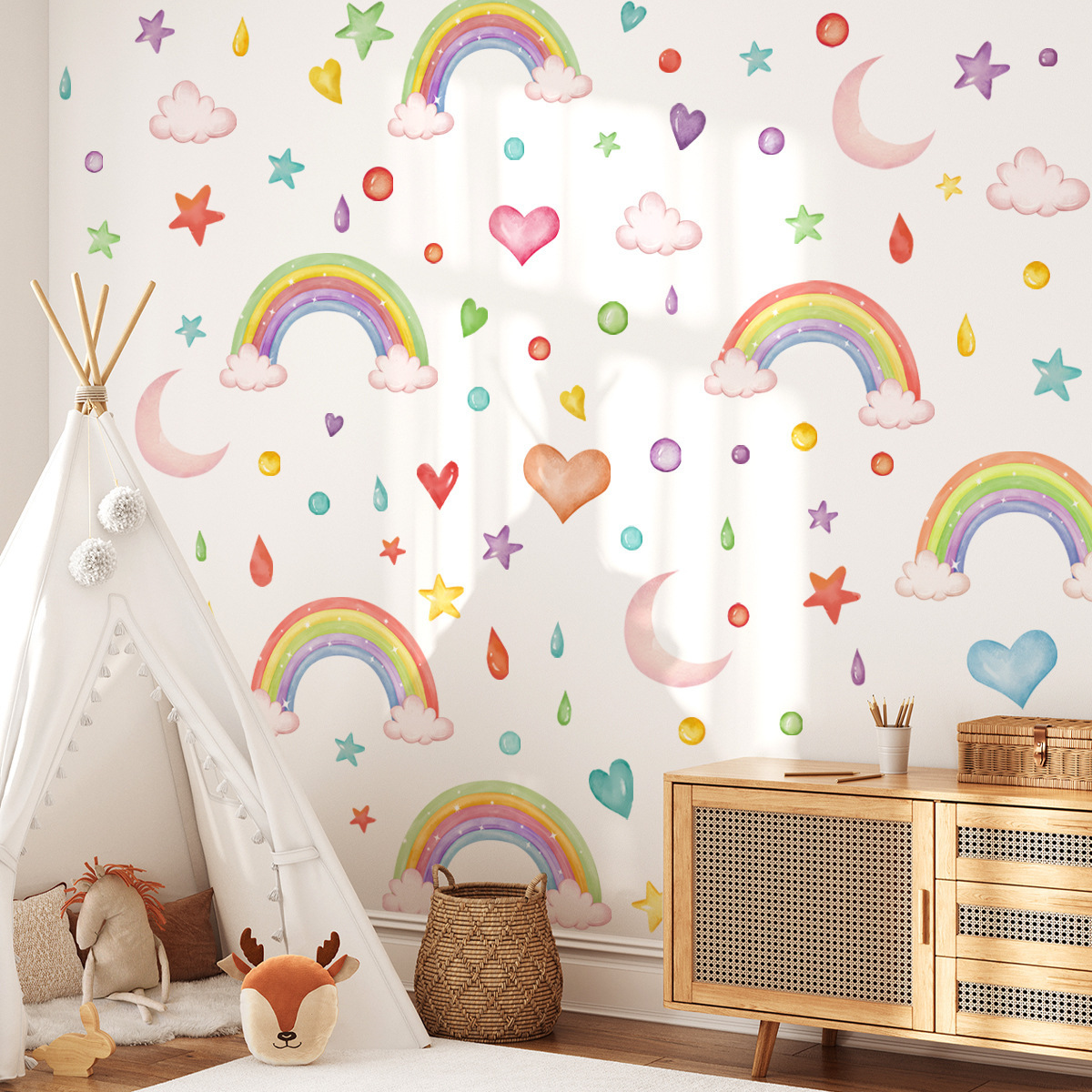 30*30cm*6pcs Self-adhesive PVC Home Decoration Rainbow Wall Decals Decor Wall Stickers for Bedroom Room