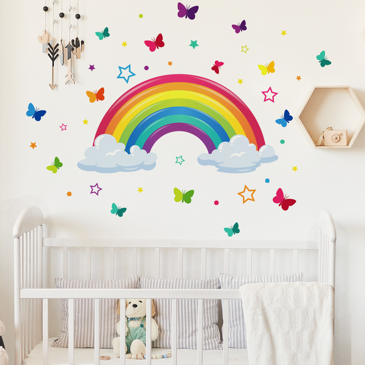 Custom Children's Wall Stickers Rainbow Butterfly Wall Art Decals