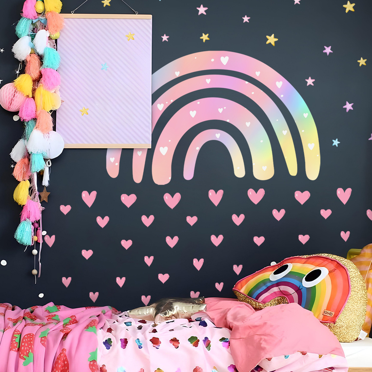 30*90cm*2pcs Rainbow and Heart Wall Sticker Set Decorative Sticker Children Room Sticker Nursery Wall Decor Playroom Decorations