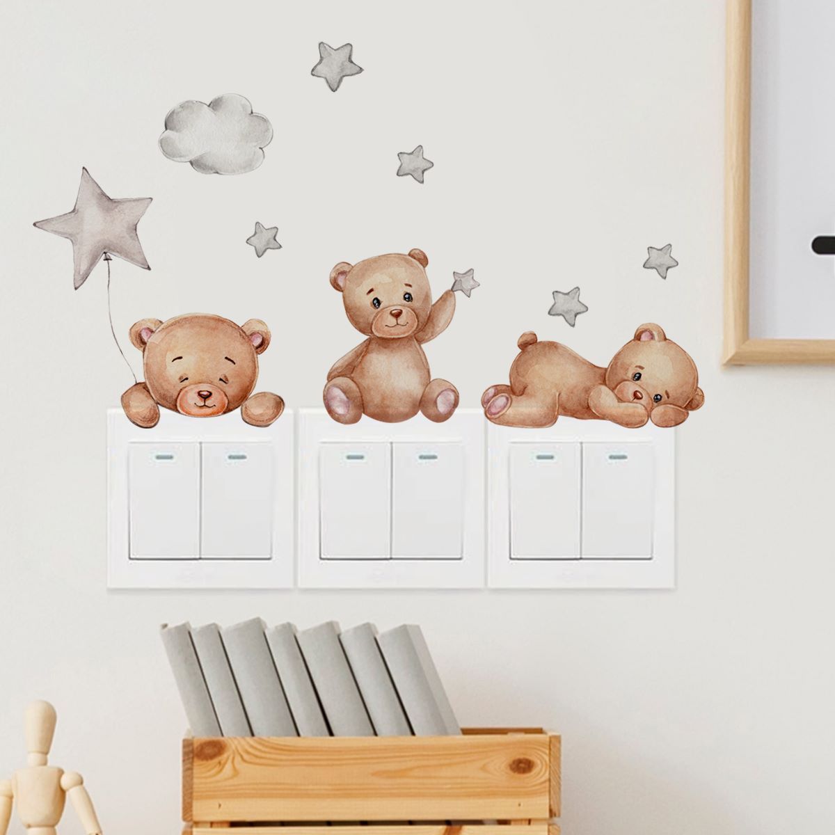 30*10cm DIY Cute Bear Switch Decal Wall Stickers Home Decals Bedroom Kids Room Stars Cloud Light Parlor Decor