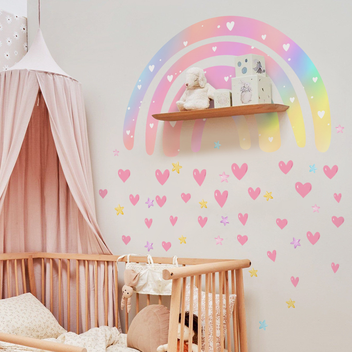 30*90cm*2pcs Rainbow and Heart Wall Sticker Set Decorative Sticker Children Room Sticker Nursery Wall Decor Playroom Decorations