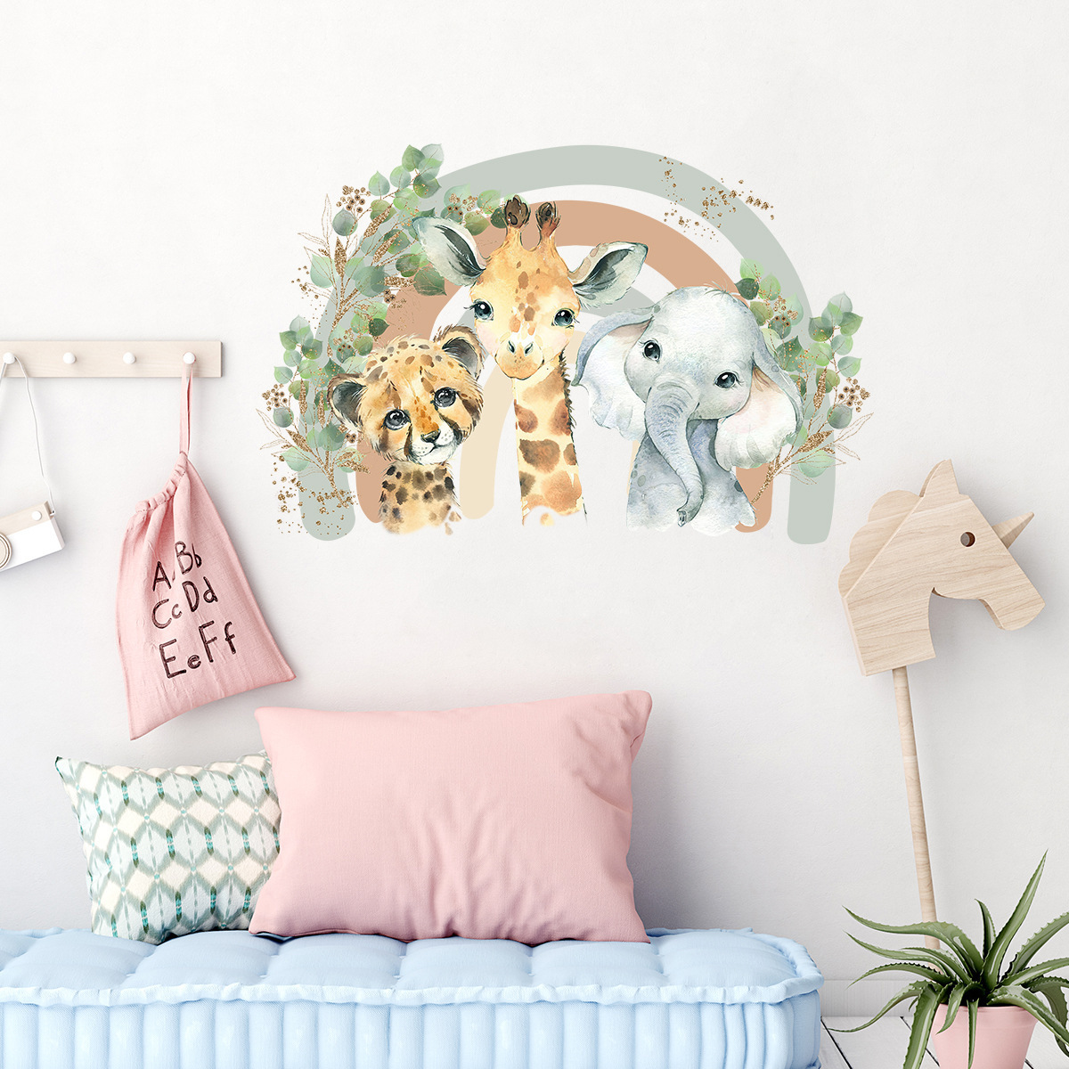 Custom Plant Wall Sticker Elephant Lion Giraffe Animals Wall Decals Eco-friendly for Children Room Easy Stick and Peel