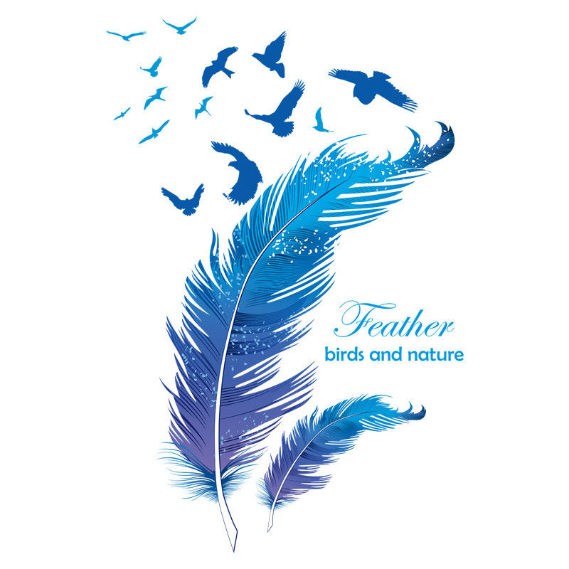 Custom Self Adhesive Vinyl Wall Stickers Blue Feather Decal Removable Waterproof Home Decoration Sticker