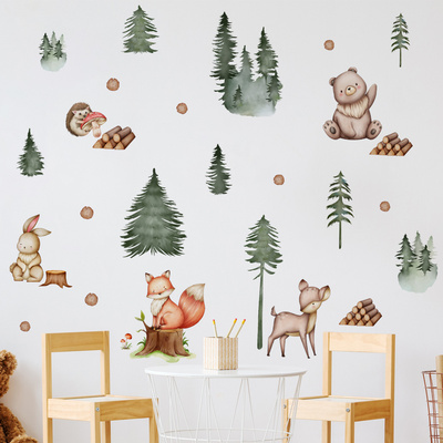 Woodland Forest Animal Wall Stickers Nursery Decor Bear Fox Bunny Ra Nursery Wall Decals For Kids Wall Decal