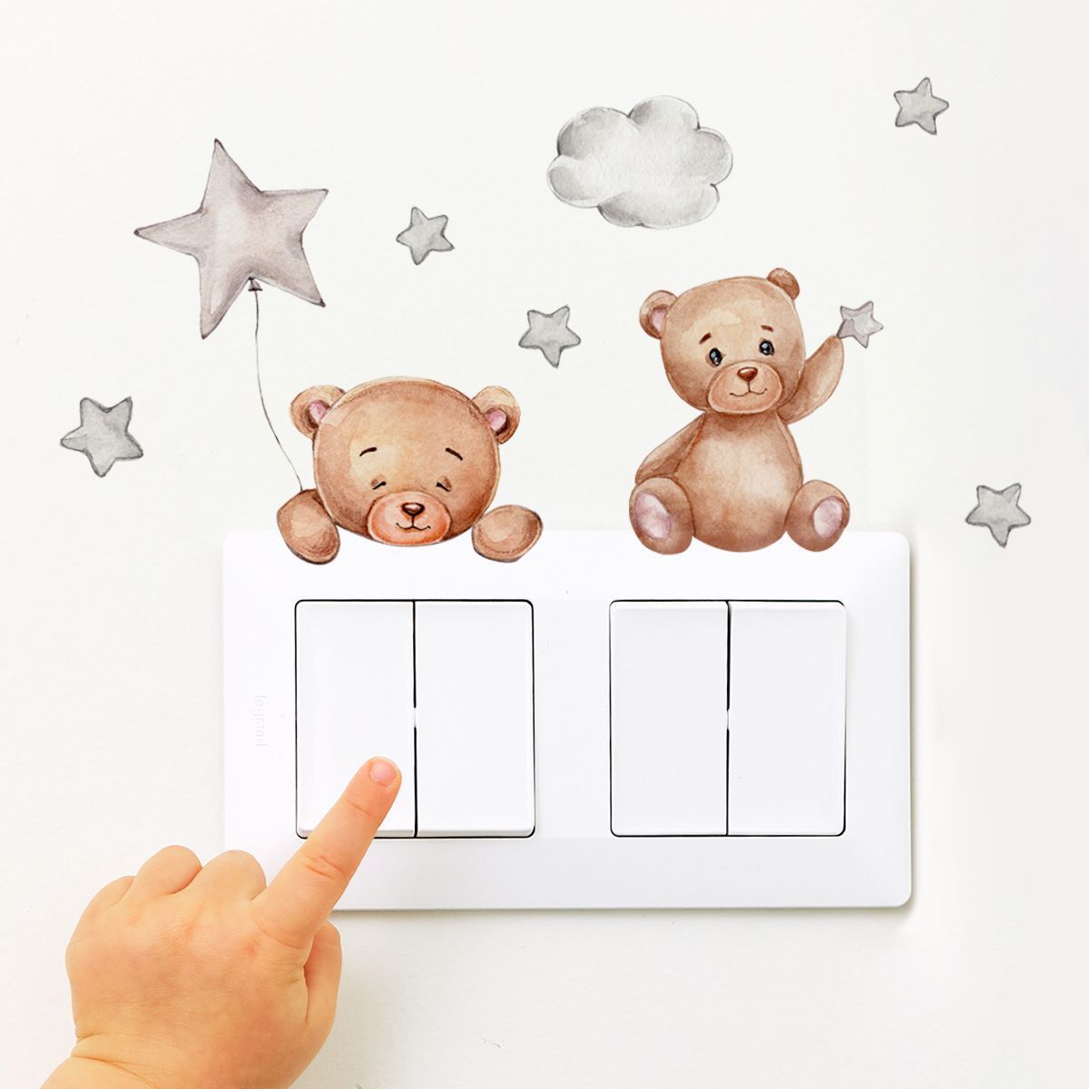 30*10cm DIY Cute Bear Switch Decal Wall Stickers Home Decals Bedroom Kids Room Stars Cloud Light Parlor Decor