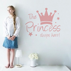 32*28cm The Princess Sleeps Here Wall Decorate Stickers Pink Crown Wall Arts Decals for Girls Bedroom