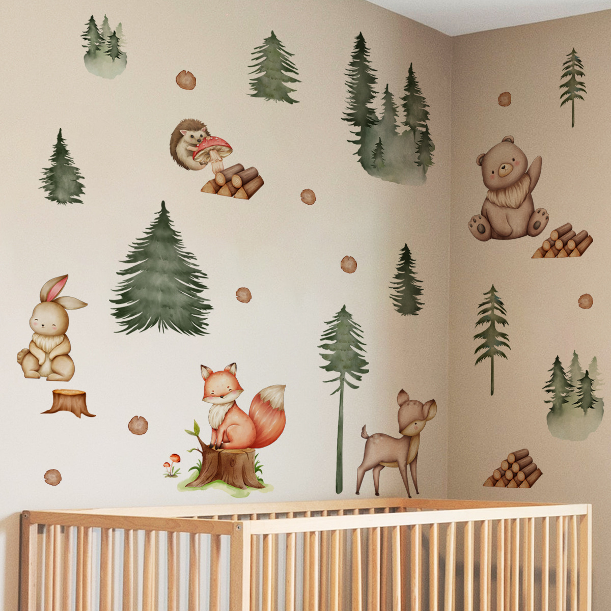 Woodland Forest Animal Wall Stickers Nursery Decor Bear Fox Bunny Ra Nursery Wall Decals For Kids Wall Decal