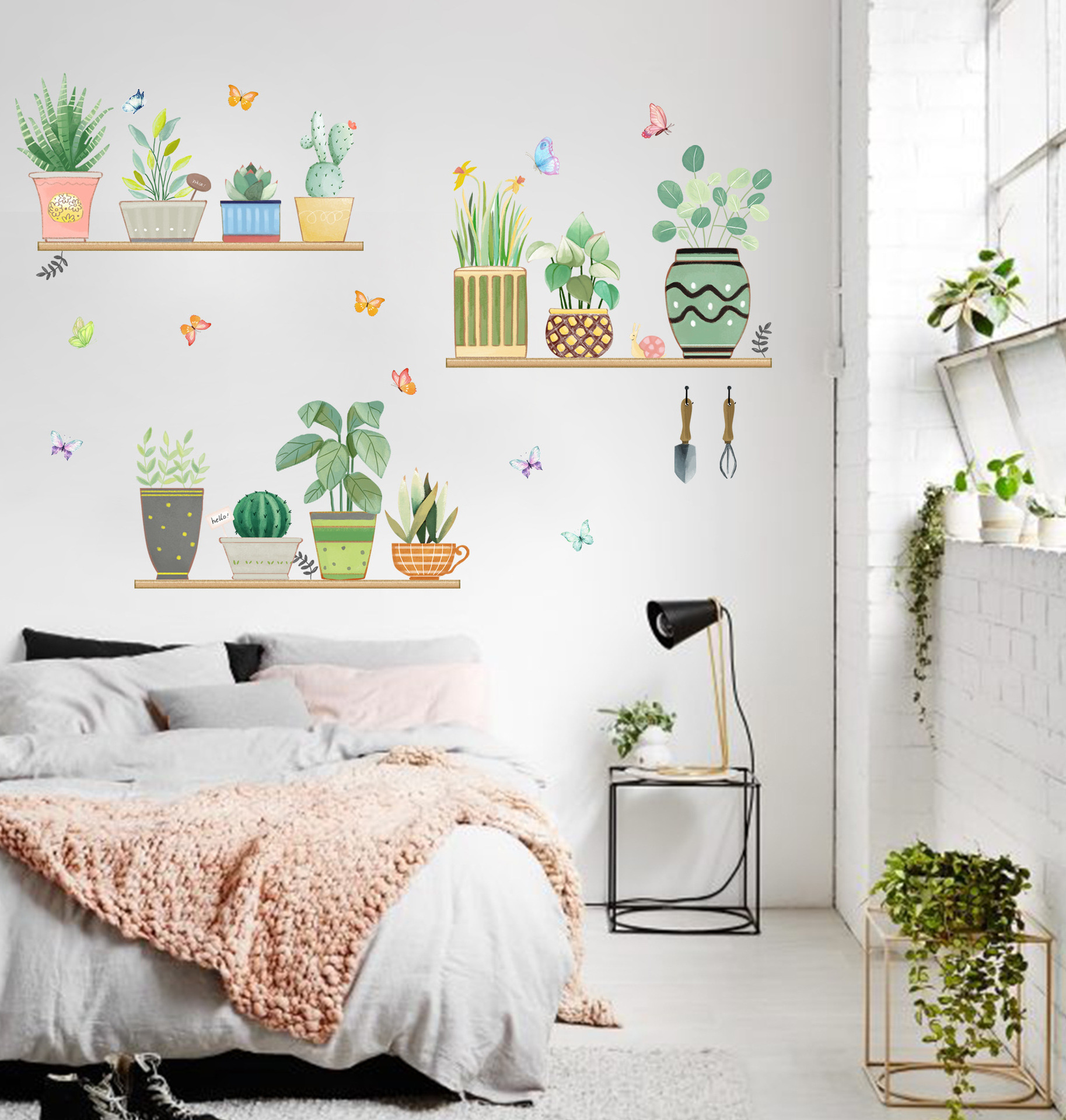 3D Potted Plant Illustration Decorative Sticker Die Cut Wall Stickers Self-Adhesive Plant Flowers PVC Living Room Wall Decals