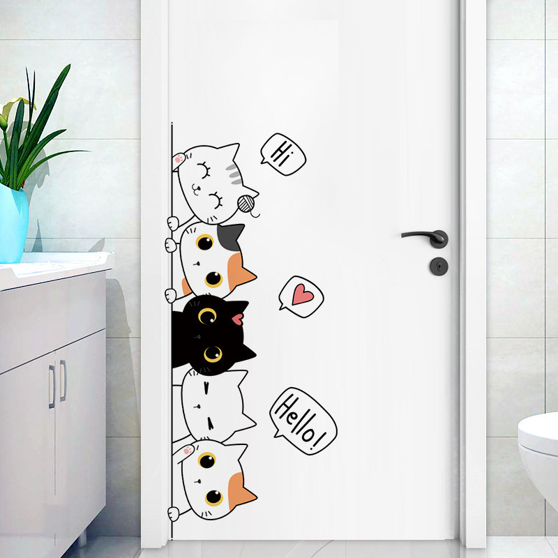 Cartoon Cat Pet Wall Stickers Cute Cats Decor Posters Self Adhesive Animal Door Murals  for Nursery Bedroom