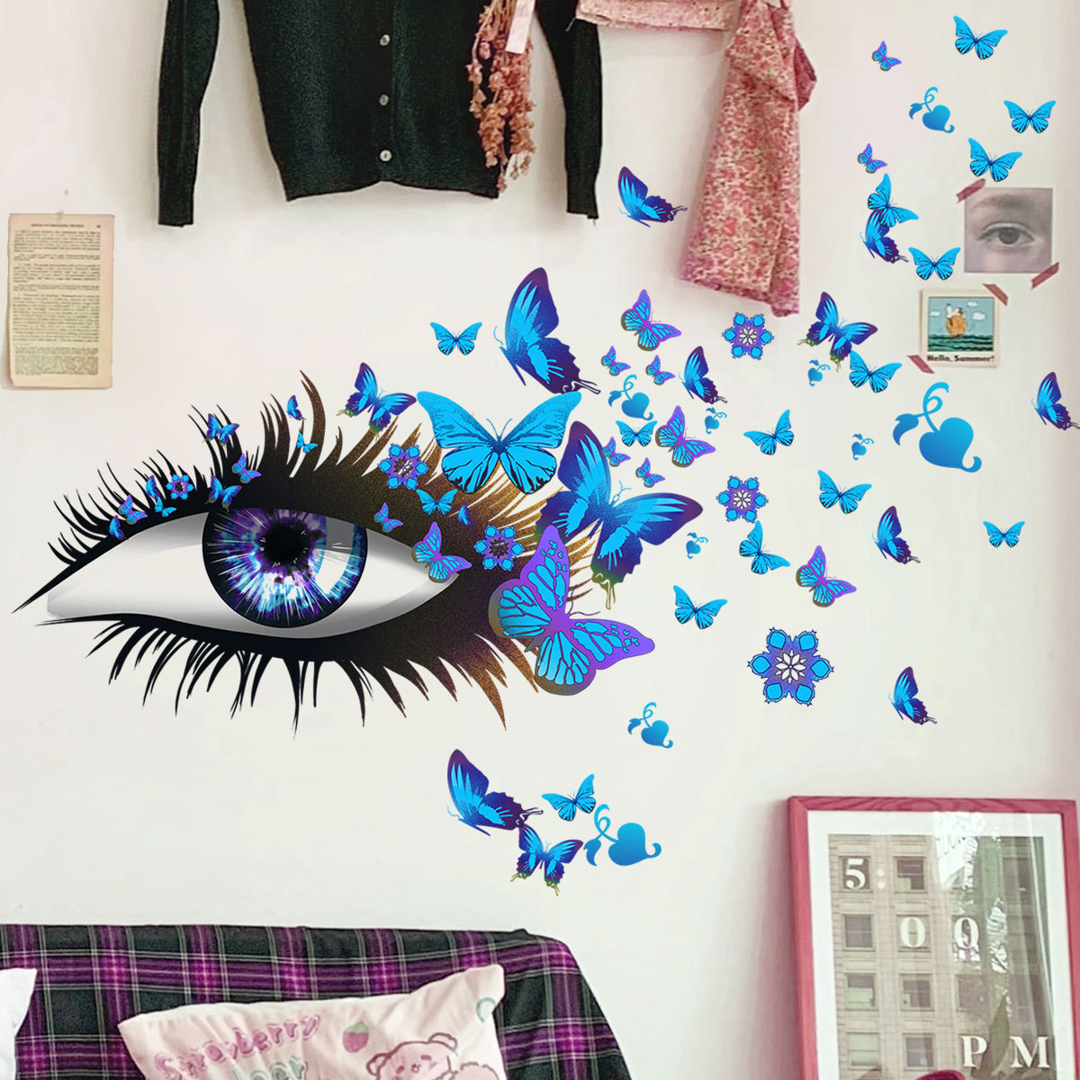 Creative Blue Eyes Butterfly Wall Stickers Living Room Wall Decoration Bedroom Renovation Atmosphere Wall Decals