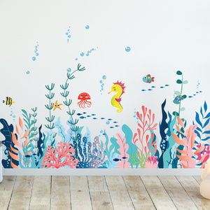 Custom Underwater World Wall Sticker Coral Cartoon Sea Fish Home Decals Living Room Decorative Wallpaper