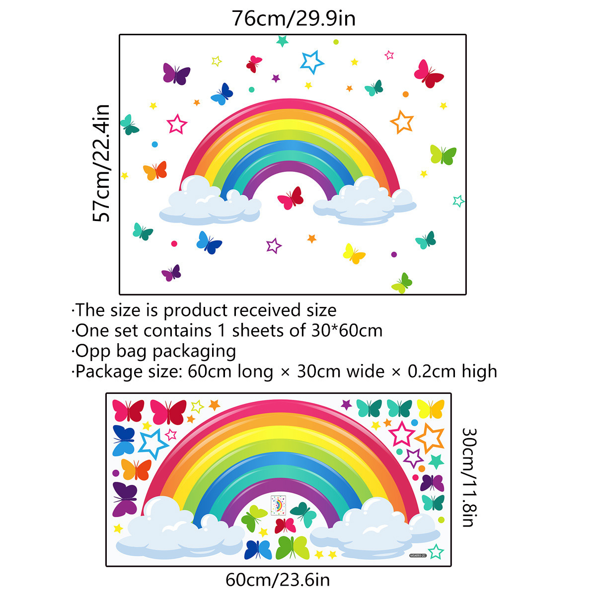 Custom Children's Wall Stickers Rainbow Butterfly Wall Art Decals