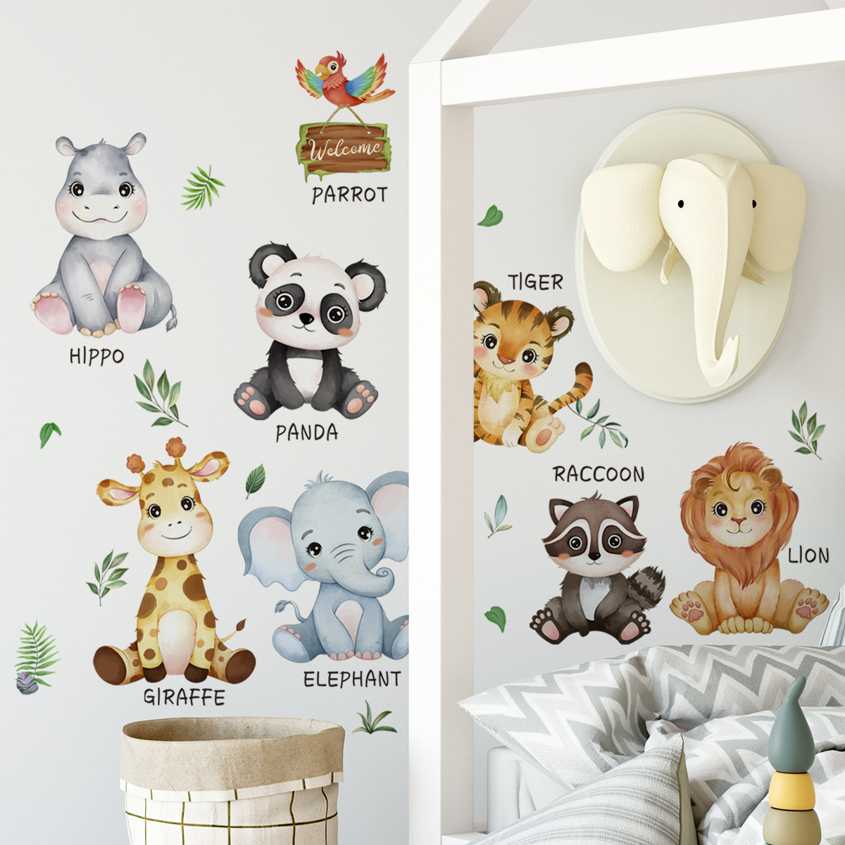 30*60cm*2pcs Jungle Animals Wall Decals Cartoon Animals Wall Stickers Self Adhesive Waterproof Home Wall Decals