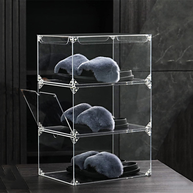 Acrylic Organizer Shoes Boxes Storage Containers Clear Stackable with Lids Large Shoe Display Cases Clear with Door