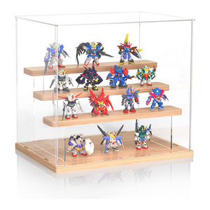 Toy figure display cases Stackable Transparent Custom Acrylic Toy Figure Wooden Base with Models Storage Stands Box