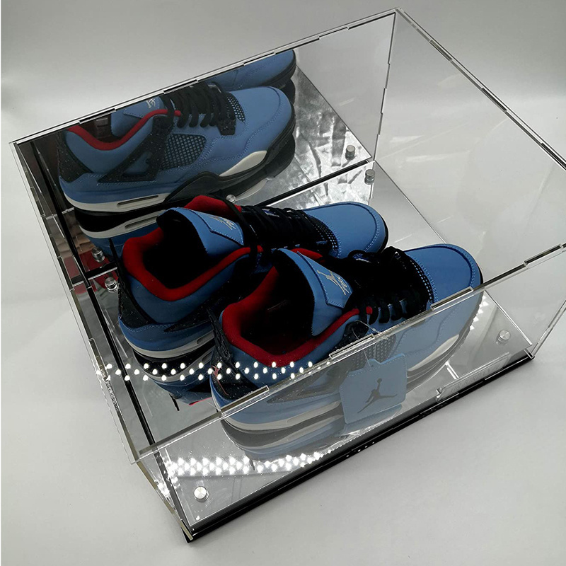 Custom LED Football Basketball Helmet Sneakers Acrylic Display Case Showcase Box UV Protection Sports Full Mirror Memorabilia