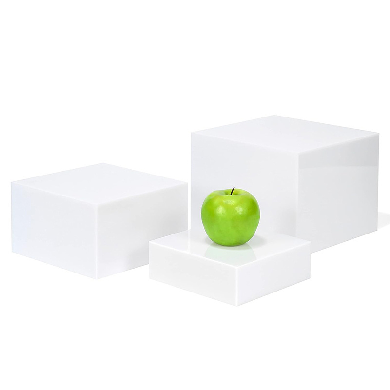 White Buffet Acrylic Riser Cube Display Nesting Risers Square Food Dessert Pedestal Box Display Stand Display Racks