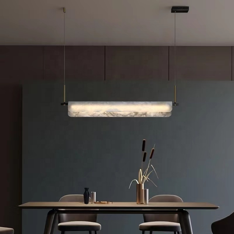 Keli Modern Rectangular Led Linear Office Art Alabaster Decoration Living Room Marble Ceiling Pendant Light