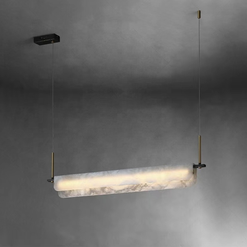 Keli Modern Rectangular Led Linear Office Art Alabaster Decoration Living Room Marble Ceiling Pendant Light