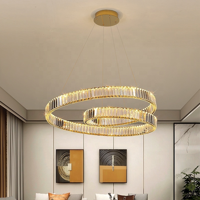 Modern Crystal Pendant Light Restaurant Design Gold White Led Hanging Ceiling Crystal Chandelier Luxury Pendant Light For Home