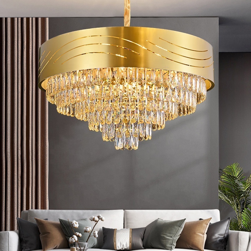 Gold stair chandelier Lighting For Stairwell Living room Hotel Round Ring Chandelier Lamp stainless steel Chandelier