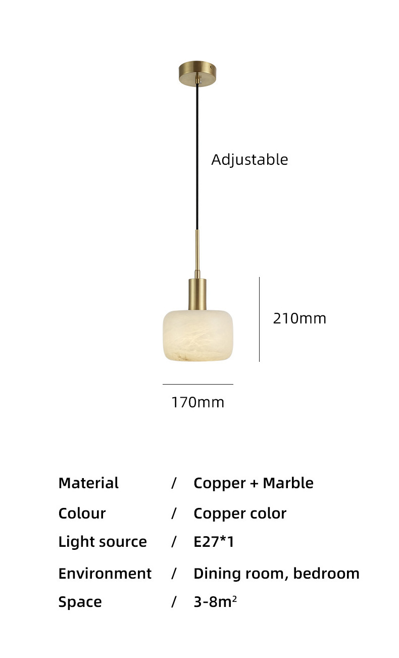 Marble Copper Design Round Square Bedroom Hotel Farmhouse Wall Light Chandelier Style Marble Pendant Light