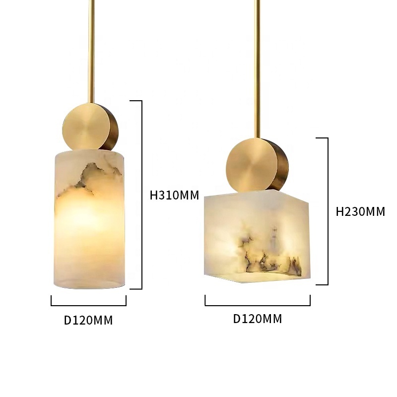 Indoor Luxury Minimalist Marble Pattern LED Creative Chandelier Hanging Light Copper Pendant Light