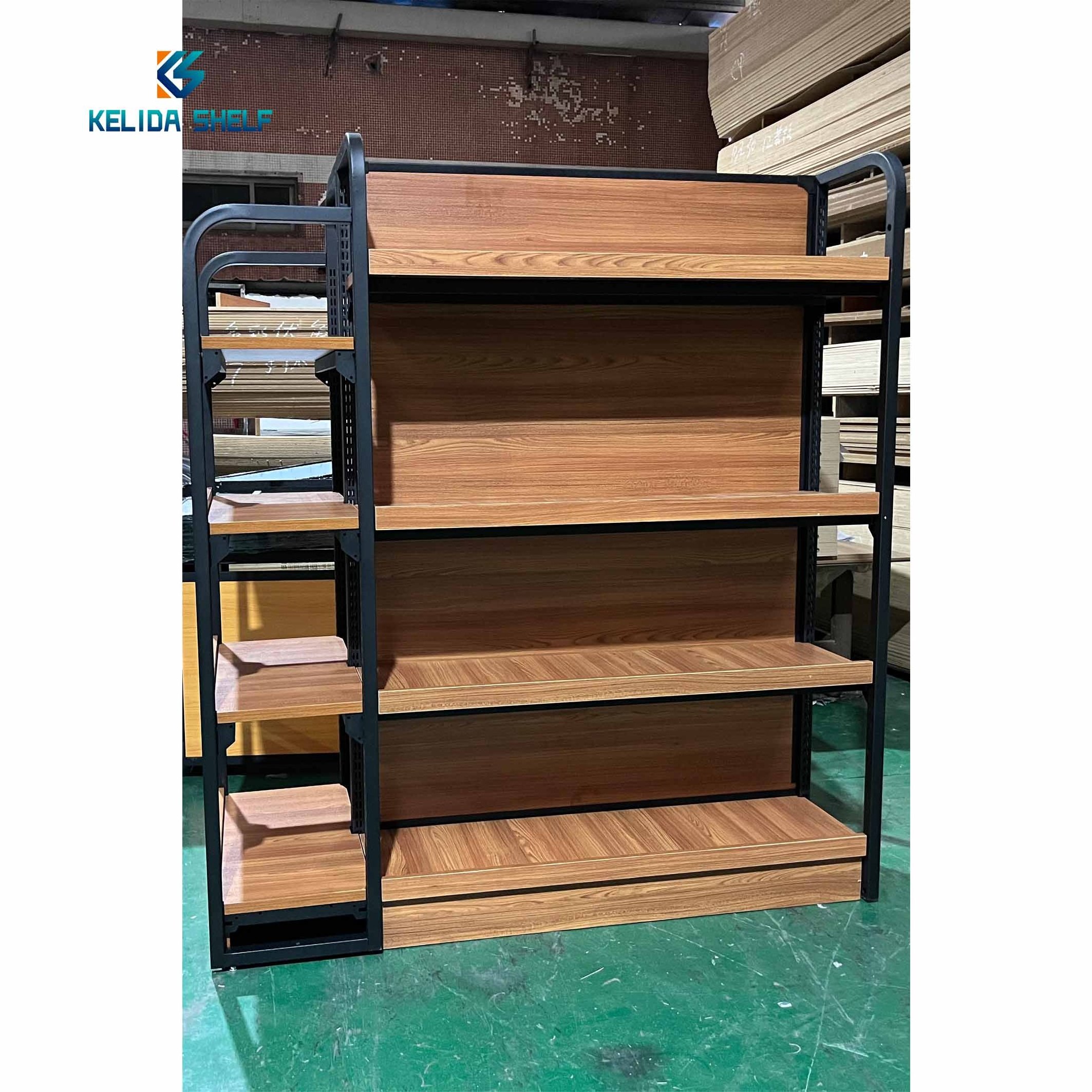 Wooden Retail Convenience Store Products Shop Grocery Stands Stationery Shelf Display Shelving Wood Double-sided Heavy Duty