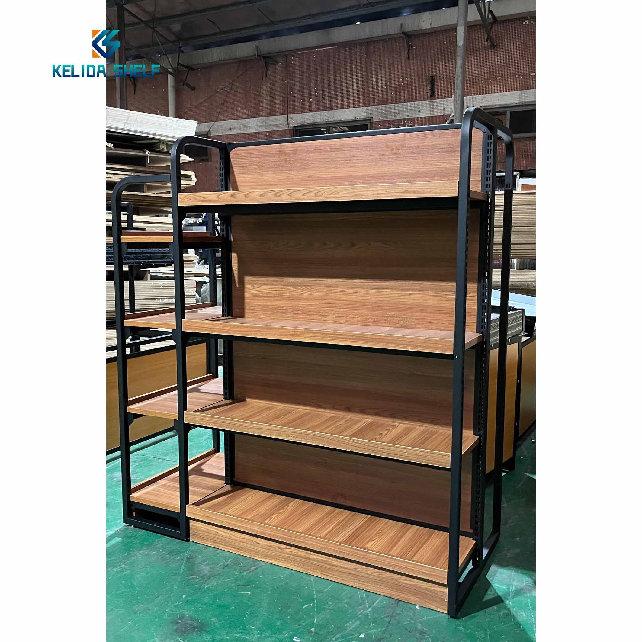 Wooden Retail Convenience Store Products Shop Grocery Stands Stationery Shelf Display Shelving Wood Double-sided Heavy Duty