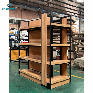 Steel Wood Shelf Gondola Shelving Double-Sided Supermarket Shelves Steel Wooden Combined Retail Shelf Display Rack