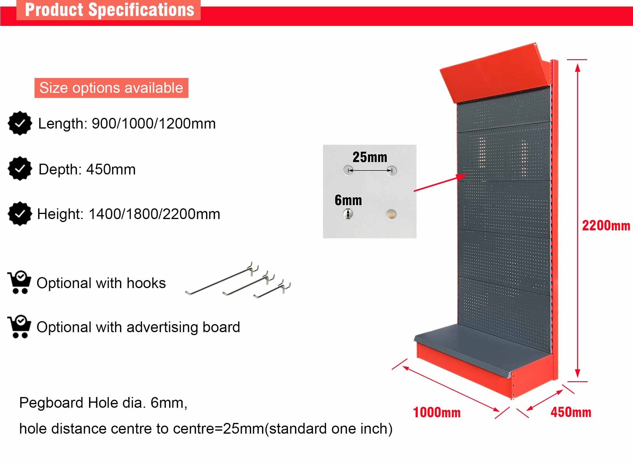 Customized Metal Tools Display Rack with Hook and Light Box for Hardware Store Pegboard Display Stand