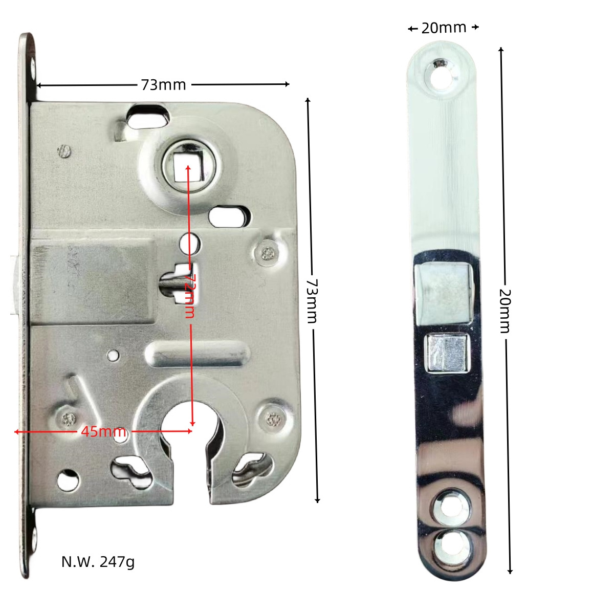 Euro 304 Stainless Steel Door Mortise Lock Body 7245