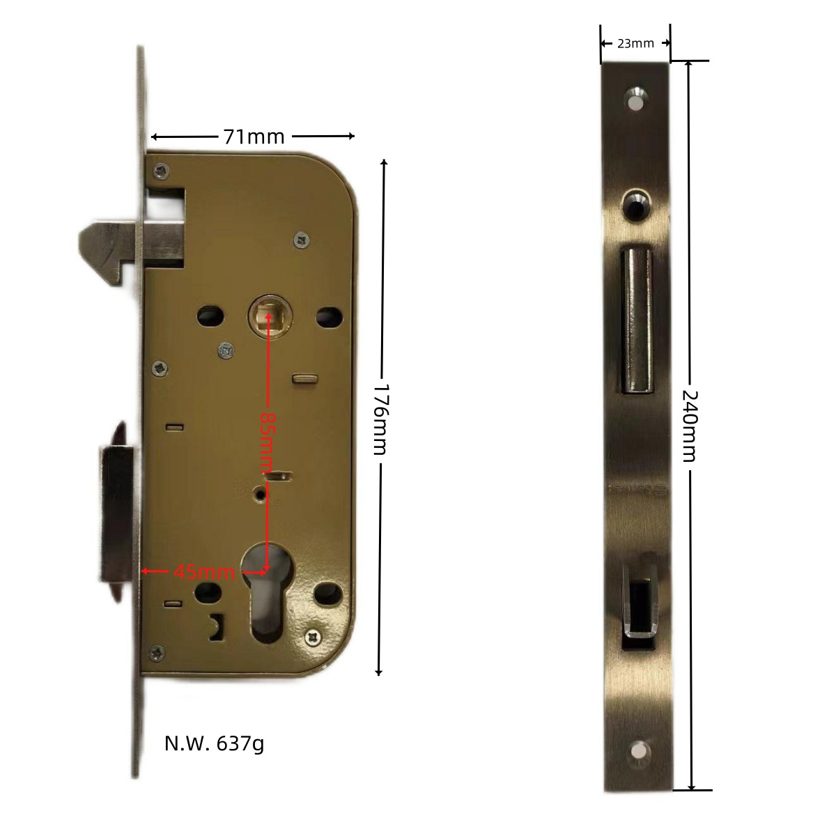 85mm Center Wooden Door Mortise Double Hook Lock Body For Commerical Door