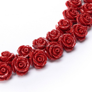 8mm 12mm 15mm Coral Red Carved Rose Flower Gemstone Beads Synthetic Turquoise Stone Beads for Men NecklaceMaking