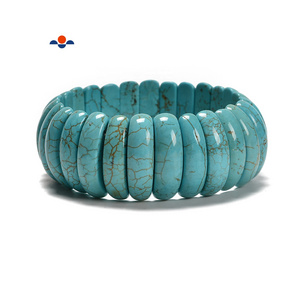 Healing Bracelet Bangle 7x25mm Blue Howlite Double Drill Bangle Bracelet Oval Shape Bracelet 7.5''