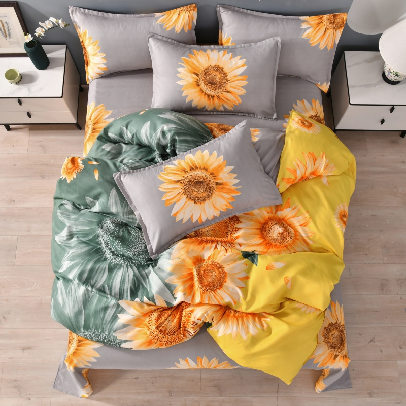 China Wholesale Bedding Set 3D Sunflower Design Stitching Color 100% Polyester Bed Sheets in Custom Size