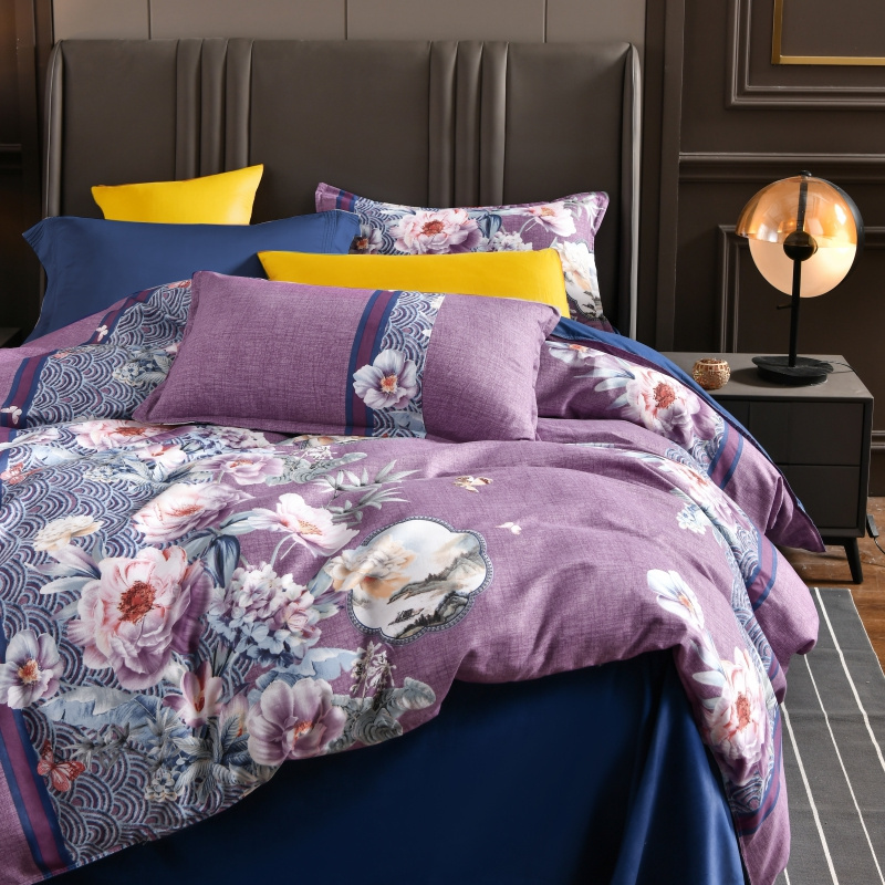 Home Goods 3D Digital Printed Purple Flower 100% Polyester Bed Comforter Set  Bedspread Bedding Set Modern